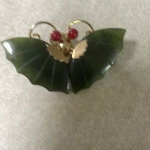 Vintage Butterfly jadeite gold tone pin